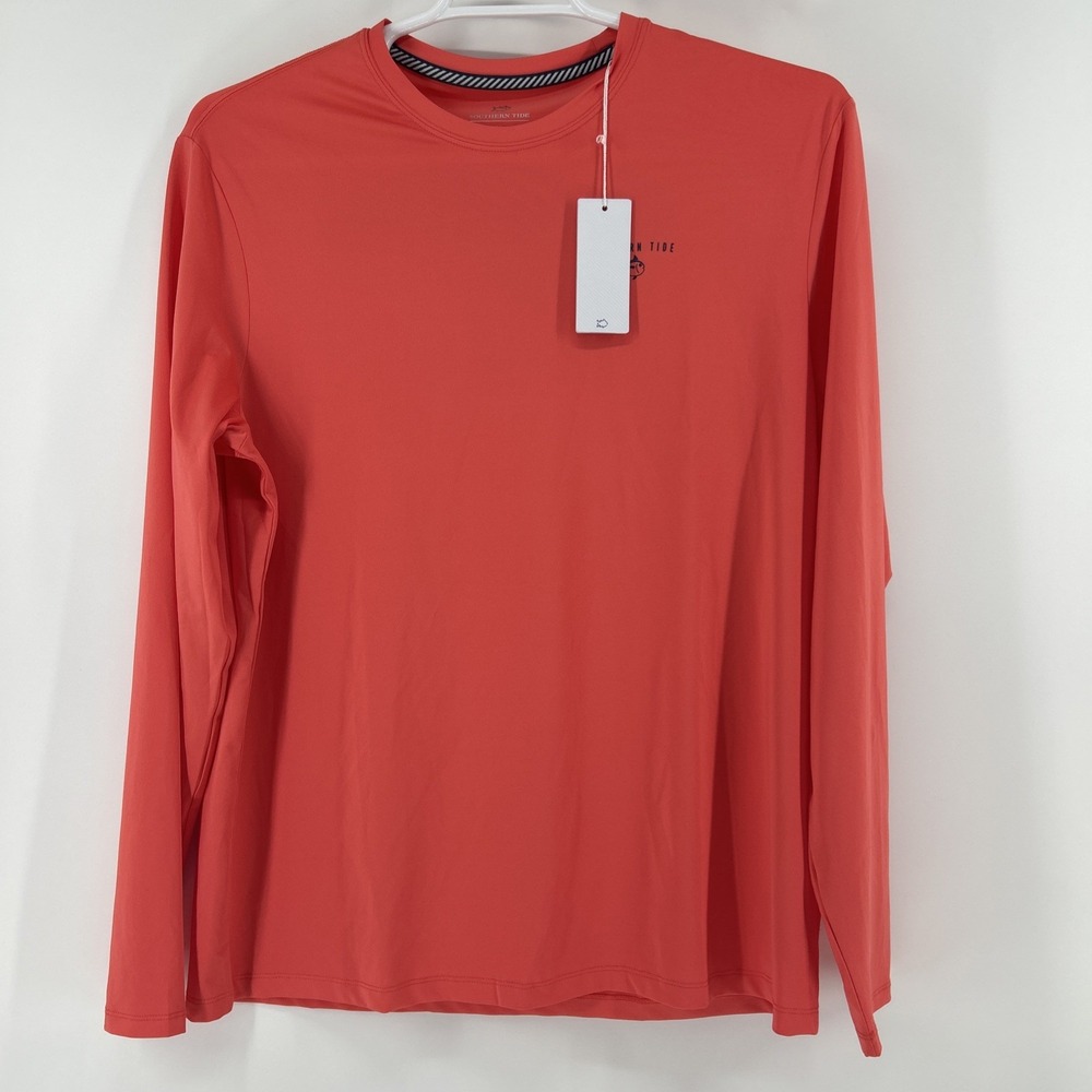NWT Southern Tide T Shirt Men's Medium Coral Orange Long Sleeve Logo Graphics